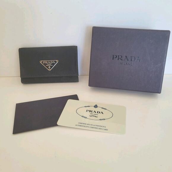 Authentic Tessuto Nero Prada Multicles Key Holder Hooks Case Black Small Wallet - Picture 1 of 11